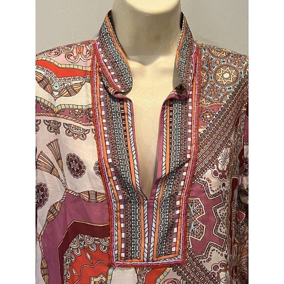 HALE BOB Joanna Voile Fuchsia Beaded Long Flared Sleeve Tunic Top Blouse - Picture 7 of 12